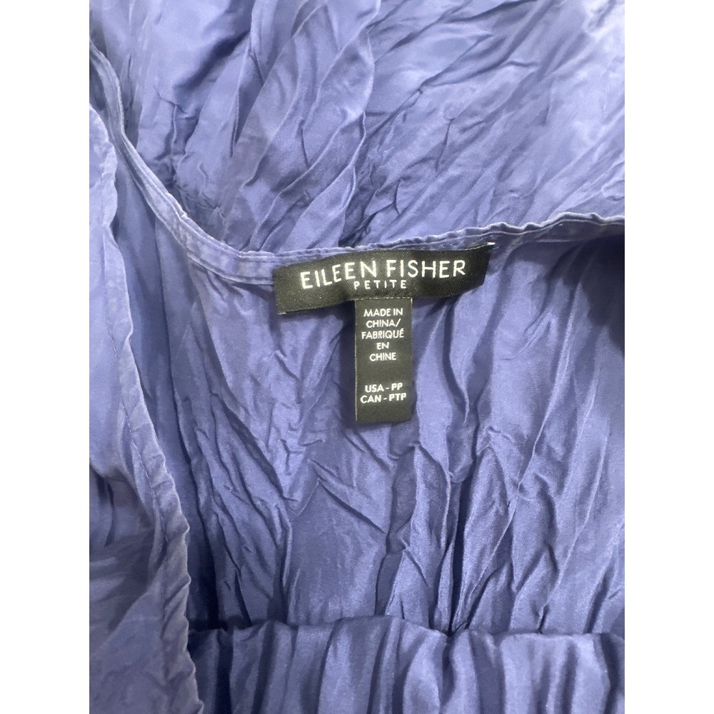 Eileen Fisher Crushed Silk Petite Sleeveless Tiered Midi Dress Periwinkle Blue - Picture 8 of 9